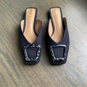 Black linen Sam Edelman Women’s size 6.5 M Lavina Buckle mules